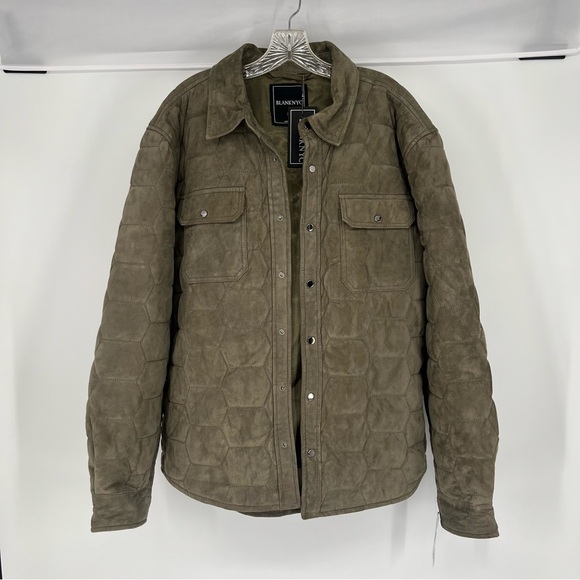 Blank NYC Over The Moon Green Goat Leather Suede Classic Quilted Jacket XL NWT - Picture 2 of 10